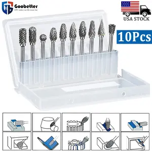 10-Piece Double-Cut Tungsten Carbide Rotary Bur Set, Carbide Drill Bits Compatible with Power Grinding Tools