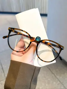 Unisex Leopard Print Boho Style Flat Glasses, Anti-Blue Light Lens, Plastic Frame, Clear Lenses, Suitable for Gaming, TV, Phone Use, Trendy Casual Eyeglasses, Leopard Pattern Eyeglasses, Trendy Casual Frames, Fashion Eyewear