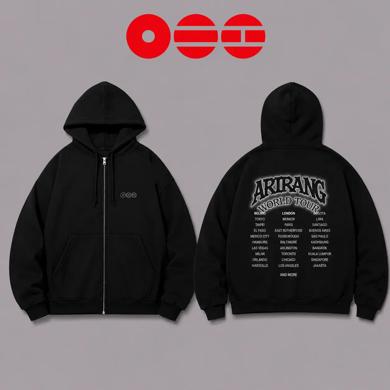 Vintage ARIRANG Kpop Hooded Zip Sweatshirt, 2026 Kpop Tour Merch, Hoodie Zip Concert Outfit, Hooded Sweatshirt With Front Pocket, Casual Daily Streetwear, Zip Hoodie, Trendy Graphic Hoodies, Hooded Top