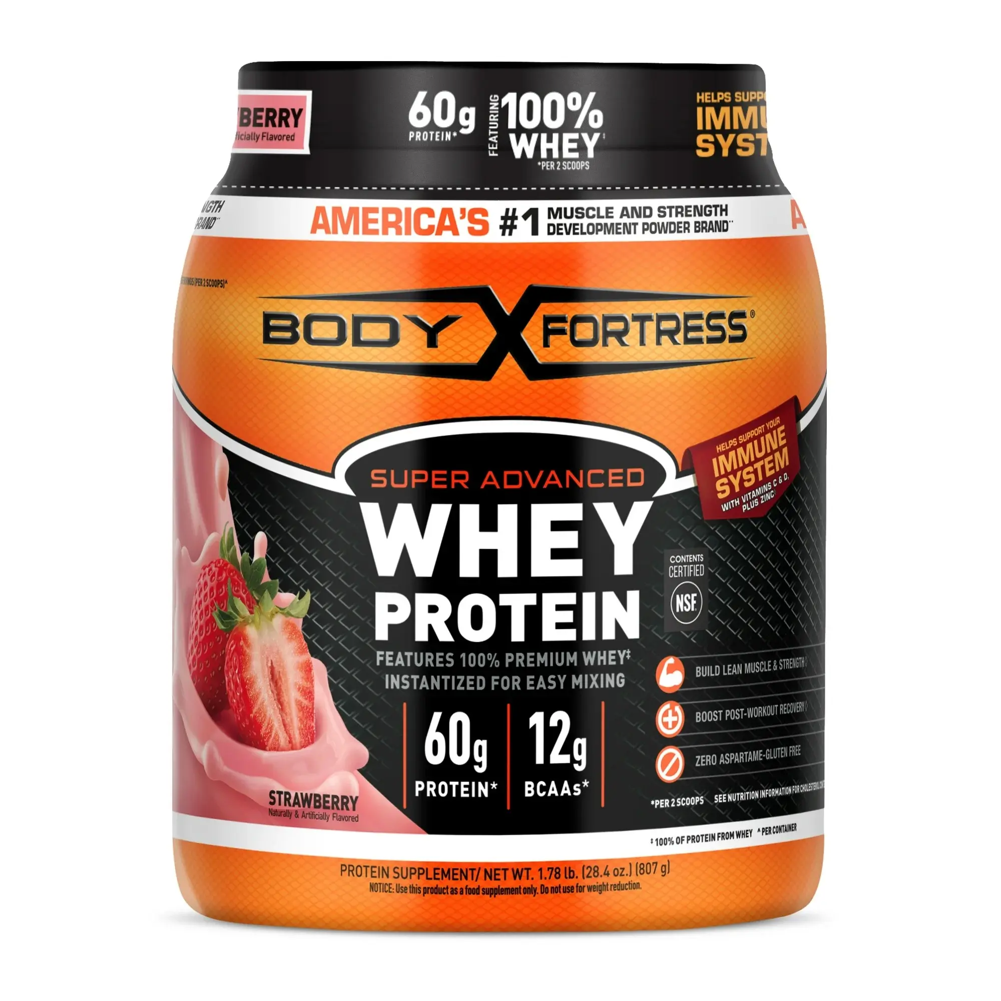 Body Fortress Super Advanced 100% Premium Whey Blend Protein Powder, 1.74 lbs Vanilla, Amino-Infused Lean Muscle Booster Dietary Supplement with Acesulfame Potassium, Workout & Recovery Supplement, Workout Supplement