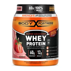Body Fortress Super Advanced 100% Premium Whey Blend Protein Powder, 60g, 1.74 lbs Vanilla, Amino-Infused Lean Muscle Booster, Workout, Nutrition & Recovery Supplement