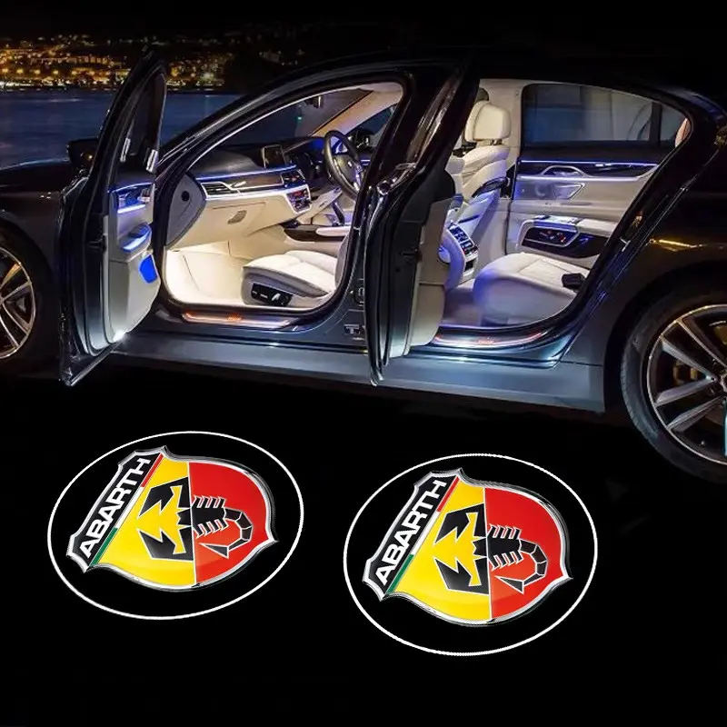 2pcs 500 Car Door Welcome Lights, Laser Projector Logo, Wireless Sensing, Compatible with Fiat Abarth 500C 500x 595 Panda Punto Bravo Tipo, Car Decorative Light