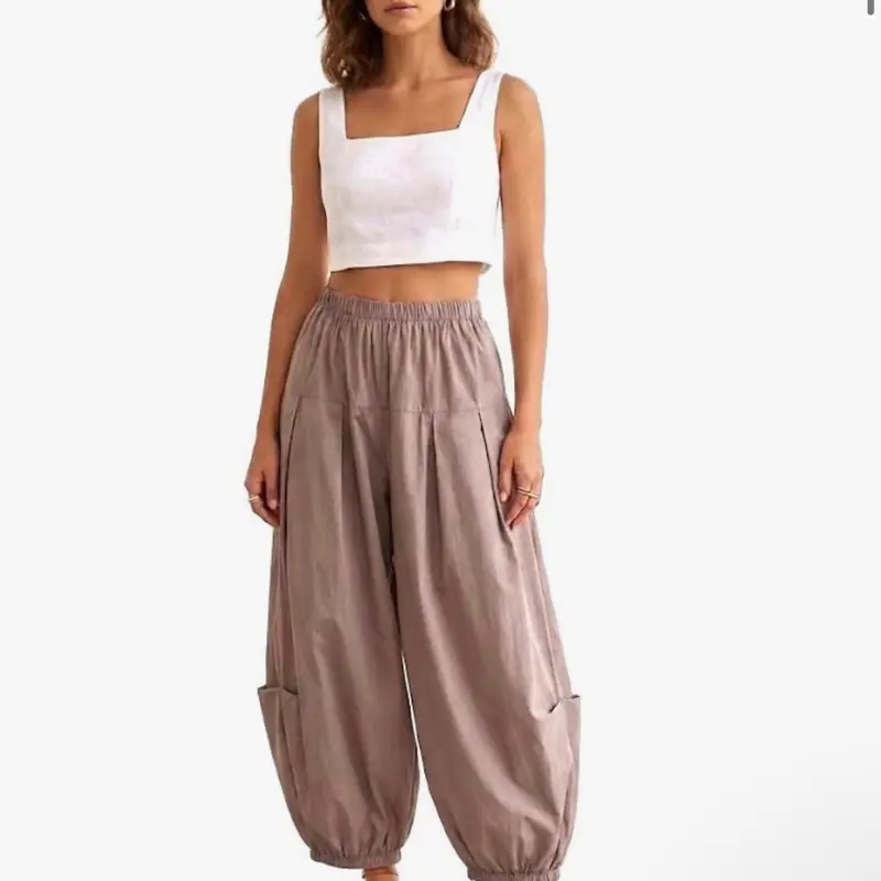 Cotton Boho Harem Jogger Pants – Lightweight Relaxed Fit Balloon Lounge Trousers - Made in Italy