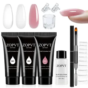 Poly Gel Nail Kit, Transparent Nude Polygel Set, Includes Slime Dual-Ended Brush & Nail Clipper, Beginner DIY Extension, Poly Gel Nail Kit Complete