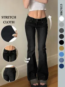 NVFelix Women Low Rise Flare Jeans Y2K Baggy Bootcut Wide Leg Stretch Denim Pants for 2000s Streetwear