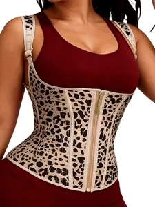 1 Count Women's Latex Leopard Print Waist Trainer, 15 Bones Support Corset, Adjustable Strap Shapewear Tops, Open Bust Vest, Comfortable Non-Slip Body Shaping Underwear, Suitable for Wearing on Various Holidays