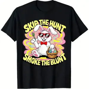 100 Percent Cotton Men's Humorous 420 Easter Skip The Hunt Smoke The Blunt Graphic Tee