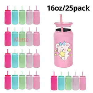 25packs Candy Colored 16oz Stainless Steel Soda Can with Straw USA Warehouse Blank Tumbler Insulated Lid Bottle Water Bottle Storage