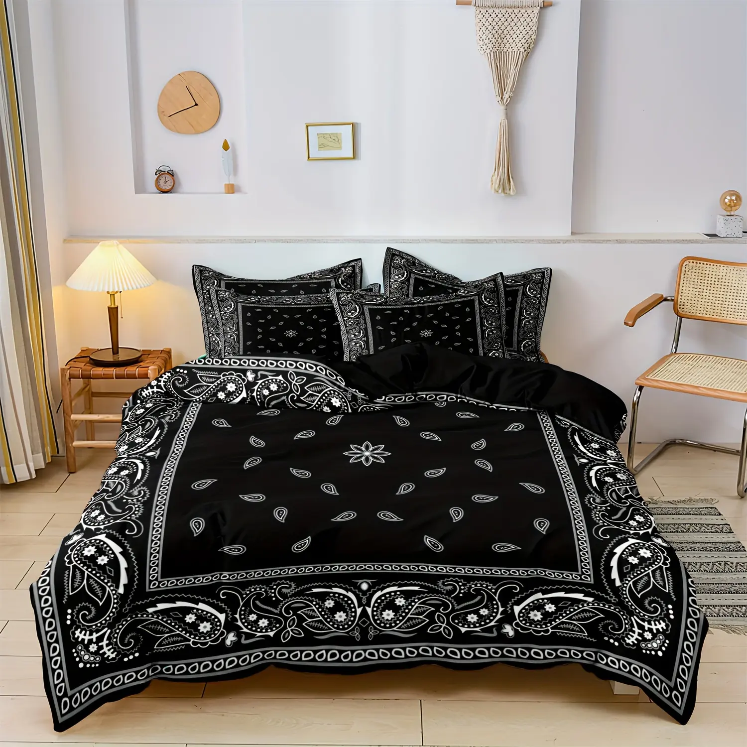 100% Polyester Synthetic All-Seasons Double Bed Sheets Set (79" x 79"), Breathable 2-3-Piece Paisley/Mandala Pattern Duvet Set for Bedroom Decor