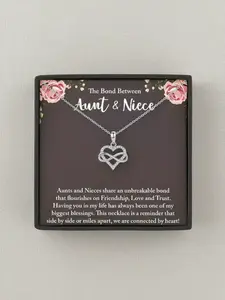 Infinity Heart Pendant Necklace Gift Box with Card, Love Heart Necklace, Auntie & Niece Jewelry, Birthday Present, Christmas Gift Idea