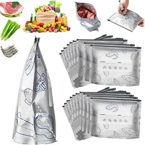 Thickened Reusable Aluminum Foil Resealable Food Storage Bags Stand-Up Ziplock Freezer Pouches with Label Area for Portioning Preserving Freezing Vegetables Fruits and Meats