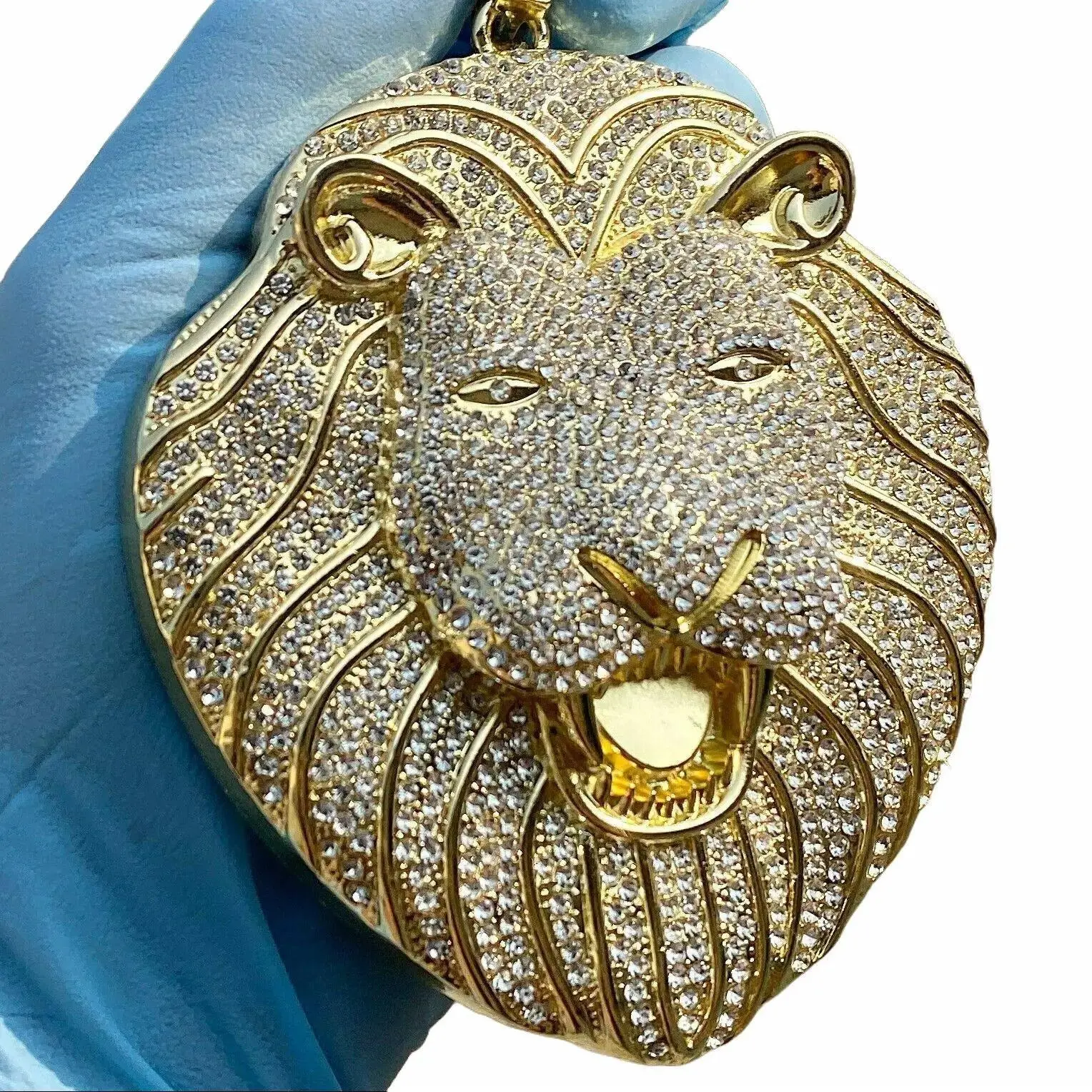MaxBling81 Charm Pendant for Men, Jumbo Iced Out Lion Head with Gold-Silver Plating and Cubic Zirconia, Hip Hop Statement Jewelry, Cubic Zirconia Designs, Pendant With Zirconia