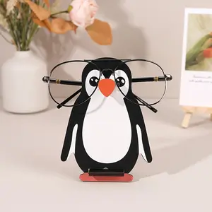 Cute Penguin shaped Wooden Glasses Frame - Black and White, Easy to Install, Multi purpose Glasses and Phone Storage Stand with Smiling Design - Perfect Desktop Decoration and Thoughtful Gift for Friends