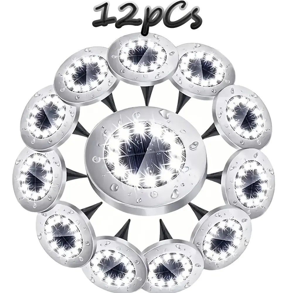 12 Pack Solar Ground Lights Outdoor, 8 LED Solar Disk Lights Waterproof IP65, In-Ground Solar Pathway Lights for Garden Yard Patio Driveway Walkway Landscape Lighting
