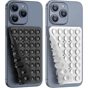 Double Sided Silicone Suction Phone Holder Mount, Silicon Accessory for iPhone and Android, Hands-Free Mirror Shower Phone Holder, TikTok Videos and Selfies (Black+White)