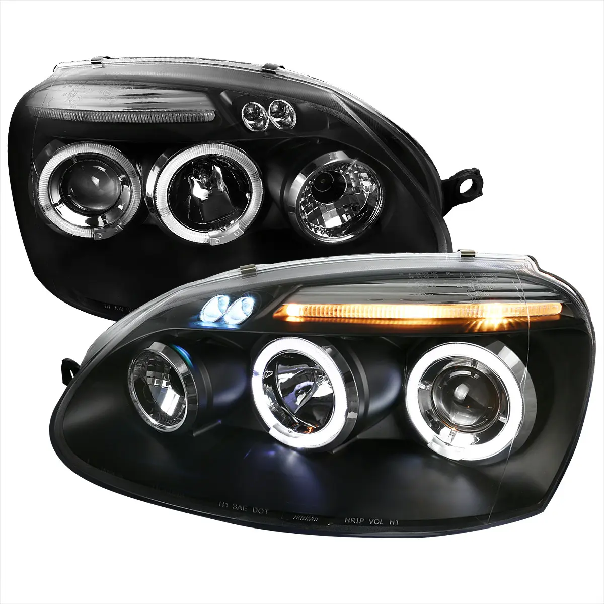 2006-2008 Golf Rabbit/ 2006-2010 Jetta Dual Halo Projector Headlights (Matte Black Housing/Smoke Lens)