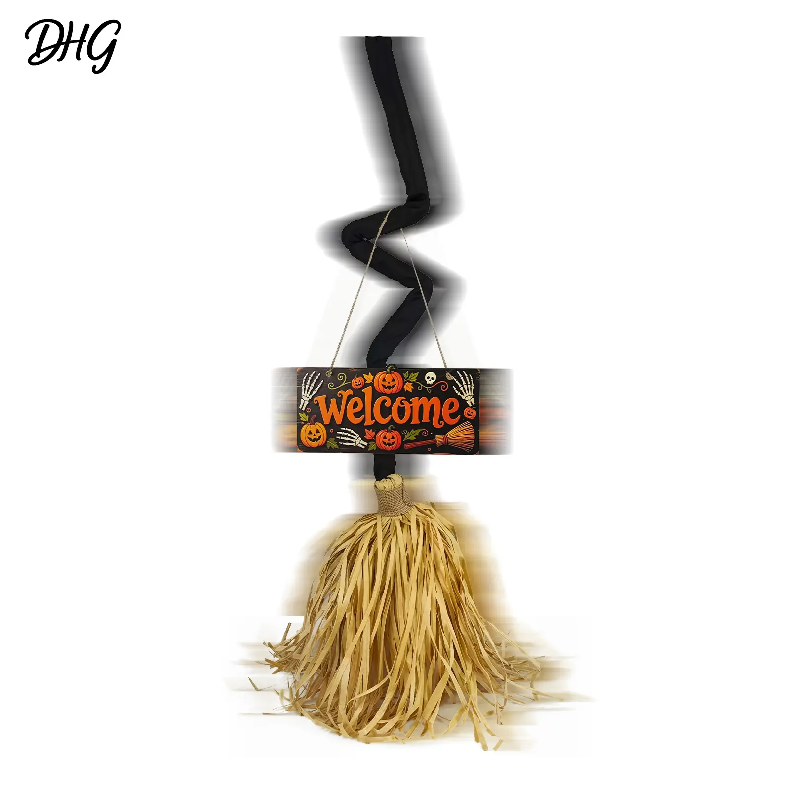 Animated Floating Witch Broom Halloween Decor, Glowing Lights & Spooky Sounds, Touch & Sound Activated, Auto Obstacle Avoidance, Bendable Foldable Design, Spooky & Silent Modes, Stable Base Easy Setup for Indoor Holiday Party Displays