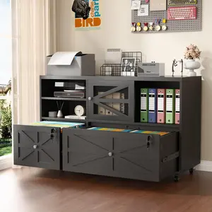 Modern Farmhouse 2-Drawer Locking File Cabinet with Casters – Rolling Storage for Home Office, Legal/Letter Files, Adjustable Cube Shelves, Scratch‑Resistant Finish