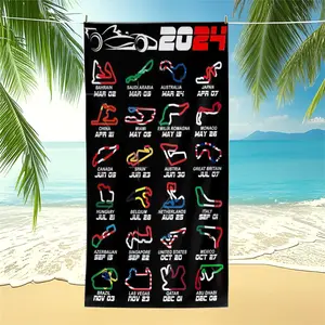 2024 F1 Race Tracks Calendar Print Beach Towel, Motorsport Pool Towel, Quick Dry Camping Towel, Soft Microfiber Bath Towel Blanket, Formula 1 Grand Prix Circuit Towel for Racing Fans & Summer Beach Decor