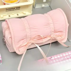 Large Capacity Pencil Case, Bowknot Design Desk Stationery Organizer, Portable Makeup Bag, Office Desktop Storage, Multiple Colors Available, Stationery Supplies