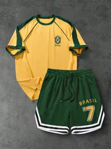 Men‘s Brazil Football T-Shirt and Shorts Set, Football Kits, Fan Jersey with Number 7, Breathable & Quick-Dry Fabric for Soccer Matches and Casual Outings