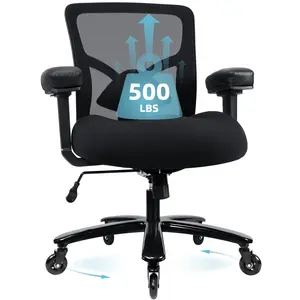 Big and Tall Office Chair 500lbs - Ergonomic Mesh Desk Chair, Heavy Duty Computer Chair-Wide Thick Seat Cushion, Adjustable Lumbar Support, Metal Base, Rubber Wheels, 4D Armrests
