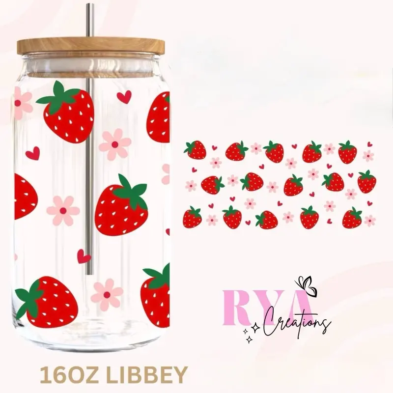 Strawberry glass can cup Strawberry glass can cup