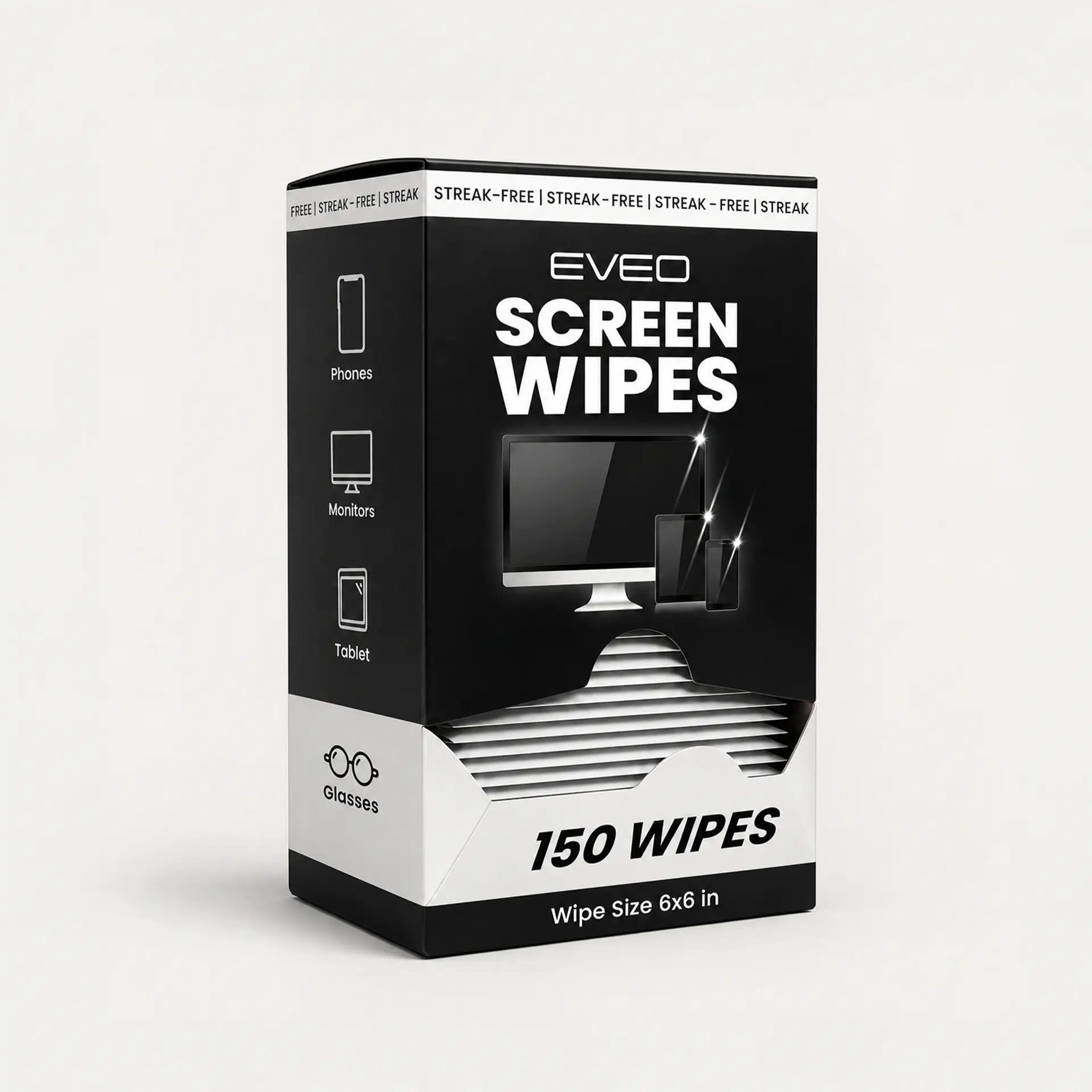Eveo Screen Wipes - Scratch Free Microfiber Cloth Wipes with Quick-Dry, Anti-Static Features for TVs, Laptops, Smartphones, Tablets