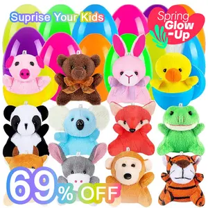 Prefilled Easter Eggs Toys 12pcs and Stickers for Easter Egg Hunt plush bunny  Stress Relief Toys Easter bunny Birthday gift  fushigi ball Animal Plush Toys,toys of tiktok,toy gift,toys for toddlers,kid birthday,boy girl age,spring toys