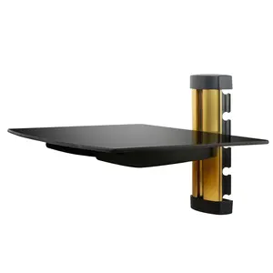 Floating Wall Mounted Strengthened Tempered Glass Shelf for DVD Cable Boxes Steel
