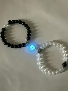 Natural Crystal Moonstone Black Obsidian Bracelet, Luminous Magnetic Love Bracelet, Healing Crystal Jewelry for Couples, Fashion Accessory for Men & Women, Beaded Bracelet, High Quality Bracelet
