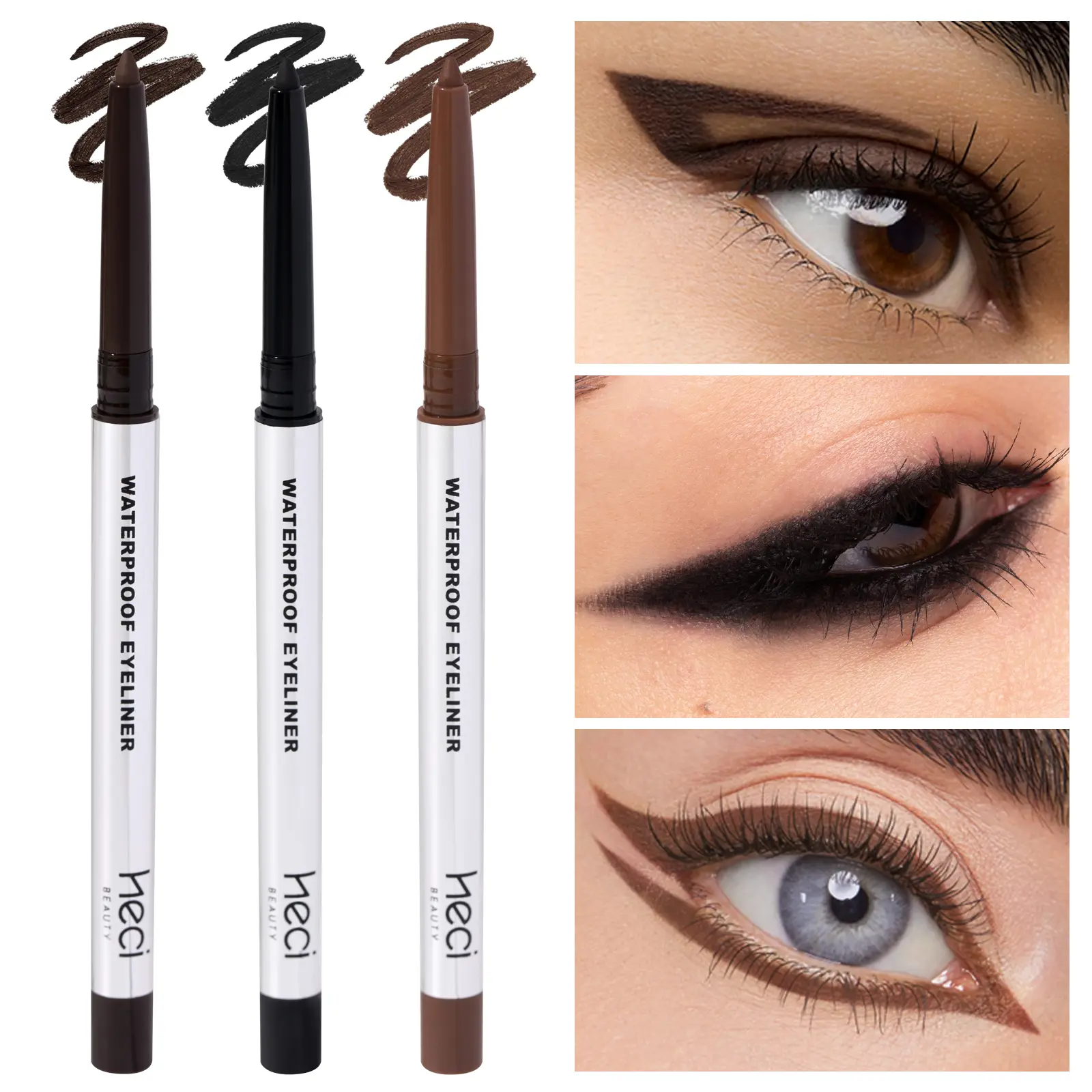 HECI BEAUTY 3-Pack Gel Eyeliner Pencils, Longwear & Waterproof Vegan Makeup, Sharpenable for Flawless Daily Looks, Eyeliner Pencil Alternative, Cosmetic Eyeliner Stick, Transfer Proof Makeup