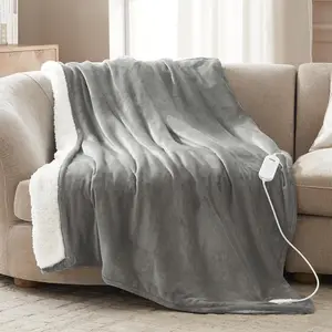 Heated Blanket Electric Throw Faux Fur Sherpa Fleece Women Gift, Faux Christmas Fur Blanket for Couch Sofa Bed Dark Grey 50x60 Inches
