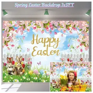 Easter Photo Backdrop 7x5FT – Spring Bunny Garden with Colorful Eggs, Party Decor, Photo Booth Props & Perfect Easter Gift