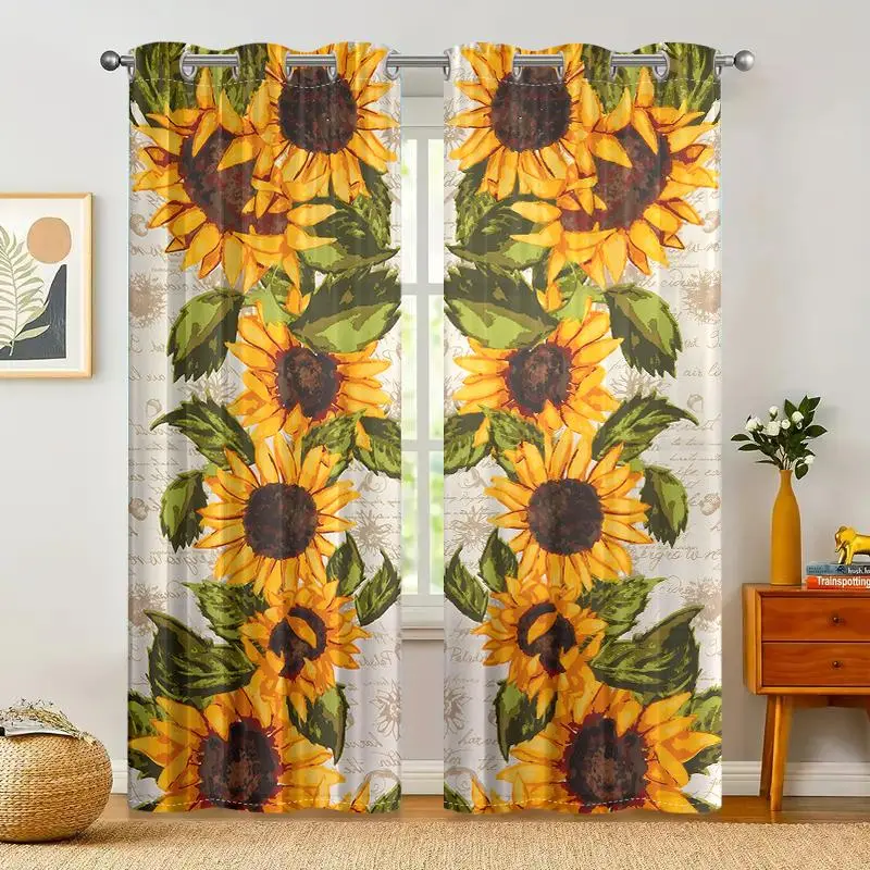 Sunflower Print Curtain, 2 Counts/set Modern Simple Digital Printed Curtain, Window Drapes for Home Living Room Bedroom Decor