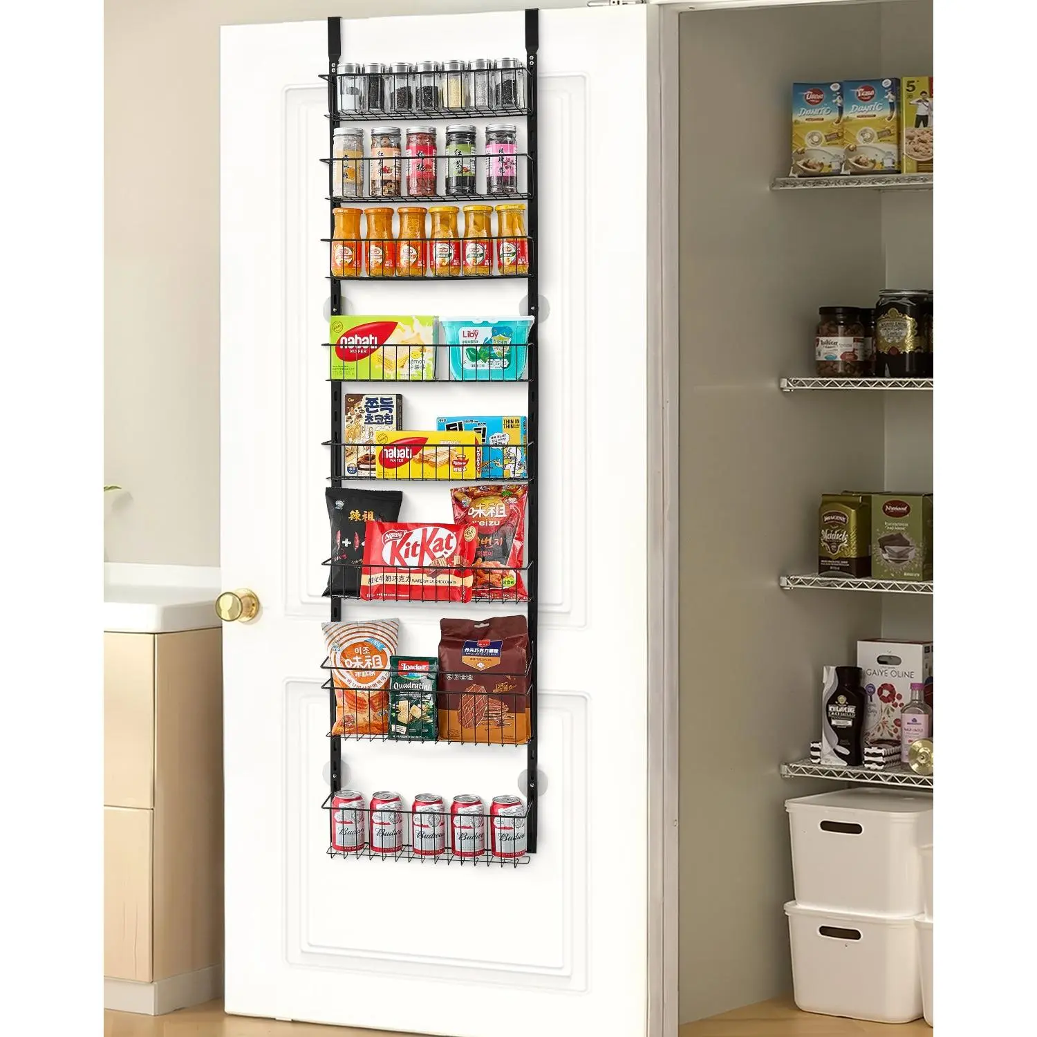 【DealsForYouDays】VEVOR Heavy-Duty Steel Over-the-Door Pantry Organizer, 8-Tier Hanging Shelf with Basket, Adjustable Storage Shelf, Wall-Mount Spice Rack, 16.5x7.1x64.6in, for Home Kitchen & Bathroom Organization