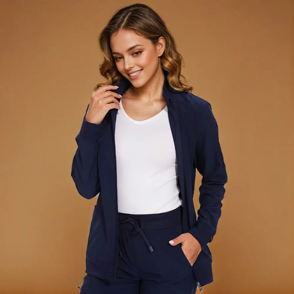 Women Scrub Jackets, Zip Front Nursing Jacket, 4-Way Stretch Material