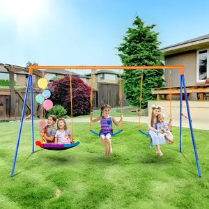 VEVOR Swing Sets for Backyard, 600lbs Load Capacity Swing Set, with 1 Saucer Swing Seat, 2 Belt Swing Seats, Heavy Duty A-Frame Metal Swing Stand and Adjustable Rope, Swingset Outdoor for Kids