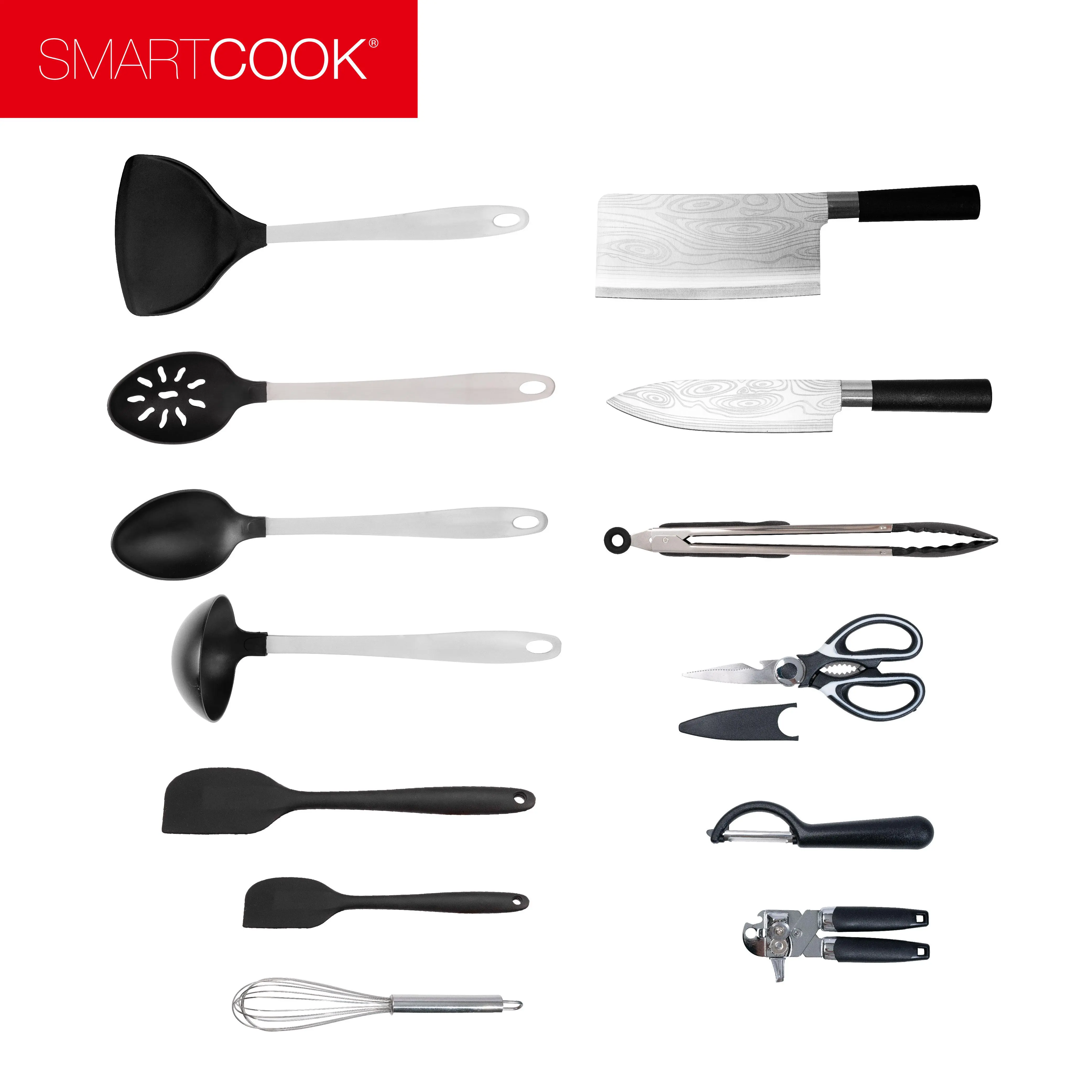 Smartcook 14 pcs Silicone Kitchen Utensils Set, Silicone Cooking, Turner Tongs, Spatula,Spoon, Brush,Whisk, Kitchen Utensil Gadgets Tools Set for Nonstick Cookware, Dishwasher Safe ,Lightweight, Knife, Nylon, Ladle Bpa Cover