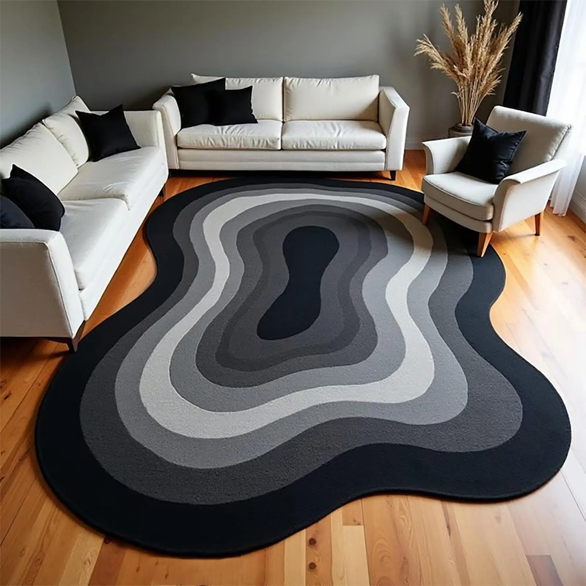 Unusual Line Print Decorative Carpet, High-Quality Foldable Anti-Slip Fleece Rug, Easy Care Large Area Floor Mat for Living Room Bedroom