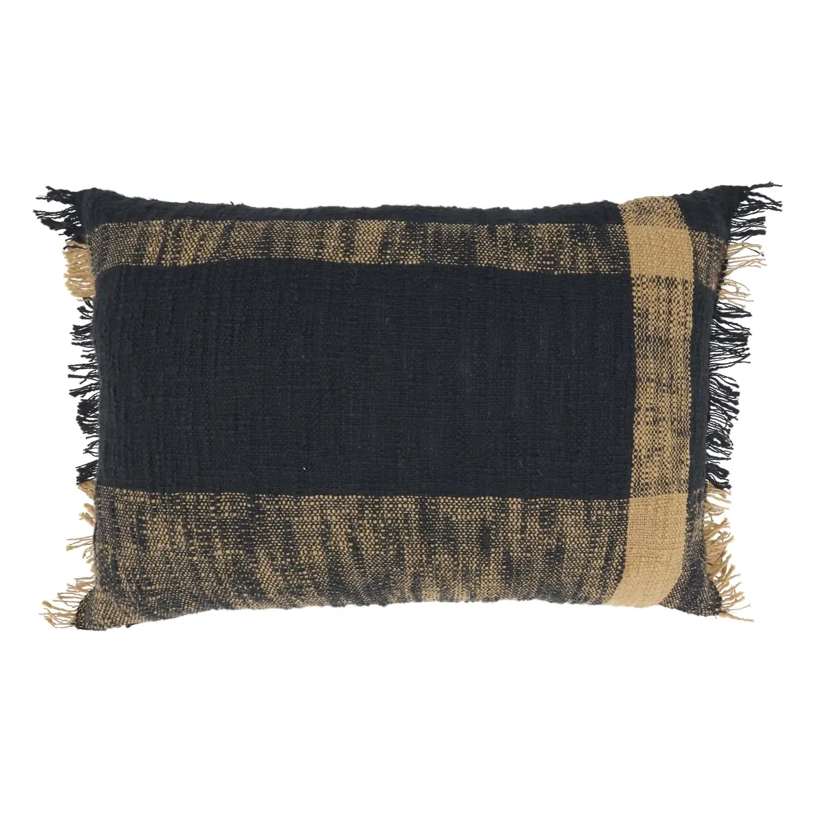 Saro Lifestyle 3125.BN1320BP Oversized Plaid Check Poly-Filled Throw Pillow, 13x20 in., Black & Natural Neutral Tones, Home Living Room Room Decor
