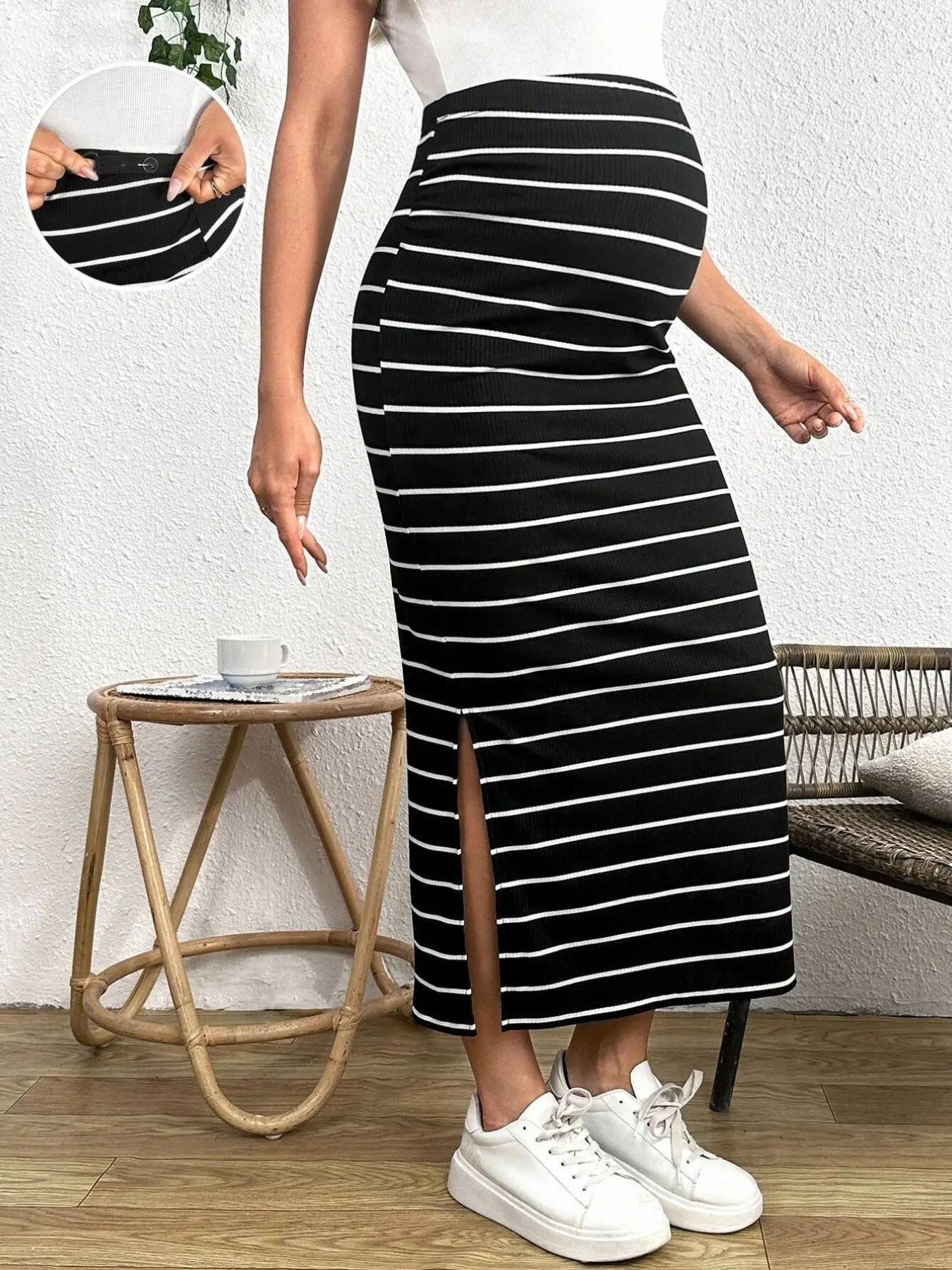 Summer casual dress for pregnant women, stretchy and comfortable, black striped dress, hip-hugging skirt, professional hip-hugging skirt, Summer Maternity, Maternity Clothing, Pregnancy Clothes