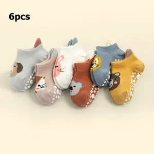 6-Pair Pack of Children's Anti-Slip Socks with Animal Motifs Korean-Style Boat Socks for Spring, Autumn and Winter Baby Cartoon Fashion Boat Socks Adorable and Playful