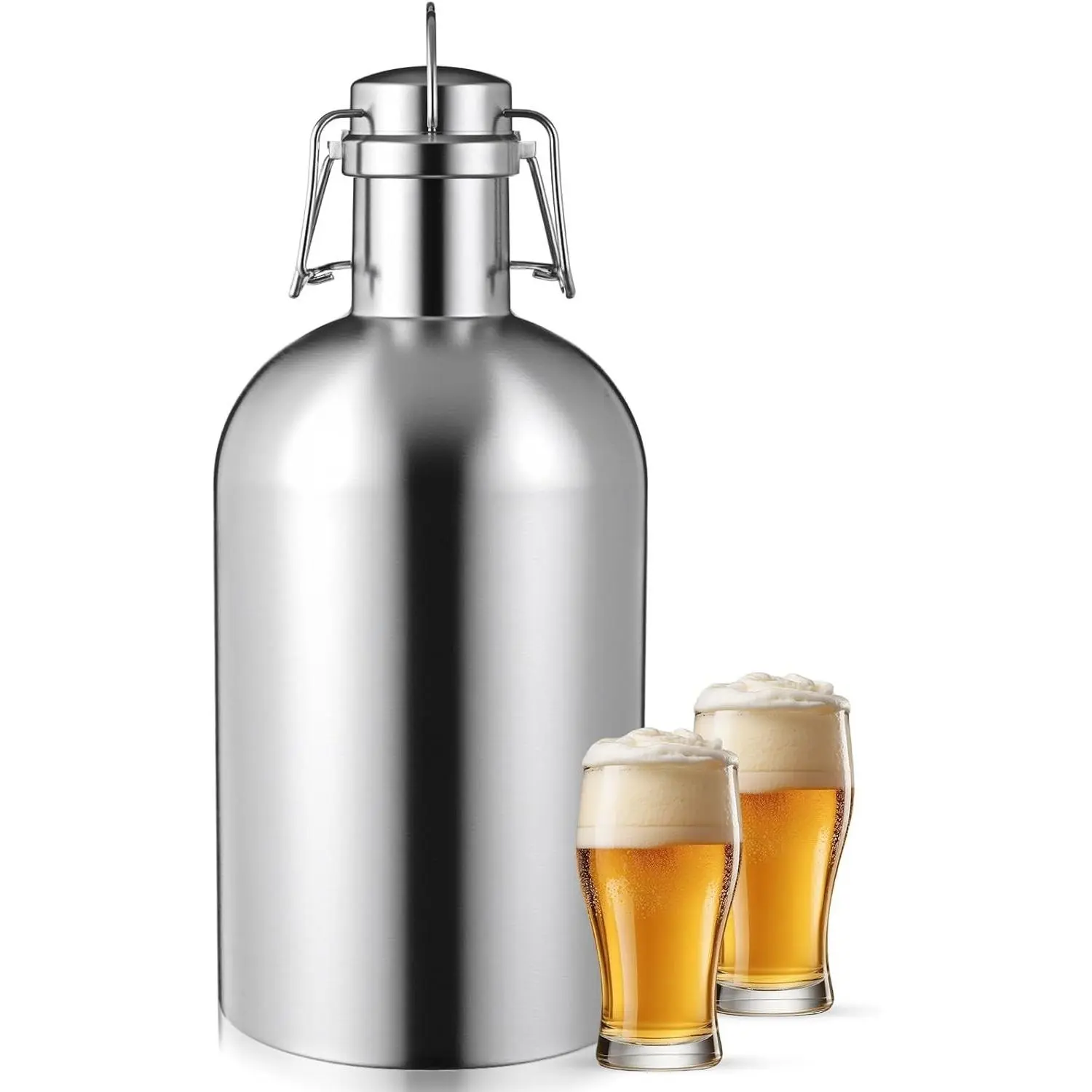 64 oz Stainless Steel Leak Proof Growler Single Walled Beer Growler 1/2 Gallon Glass Beer Growler Growlers for Beer Half Gallon Glass Jar with Lid Keep Fresh for Sports, Camping, Travel