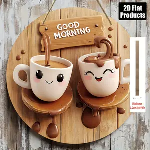 Tea-Themed Wooden Board Decoration Plaque, Single-Piece Round Design, Ideal for Bar Kitchens Cafes Home Living Rooms Office Decor, Home Decor Products