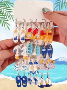 Lucky Shell Starfish Sailboat Earrings, 6pcs-24pcs, Earrings Set, Trendy Ocean Style for Summer Beach, Perfect for Daily Wear, Trendy Fashionable Accessories