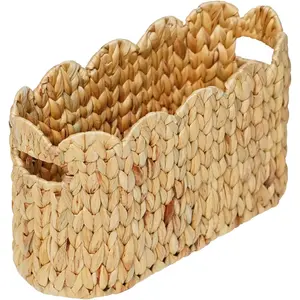 Paper Basket,Scalloped Wicker Basket for Organizers and,Hand-Woven Rattan Accessories,Natural Hyacinth