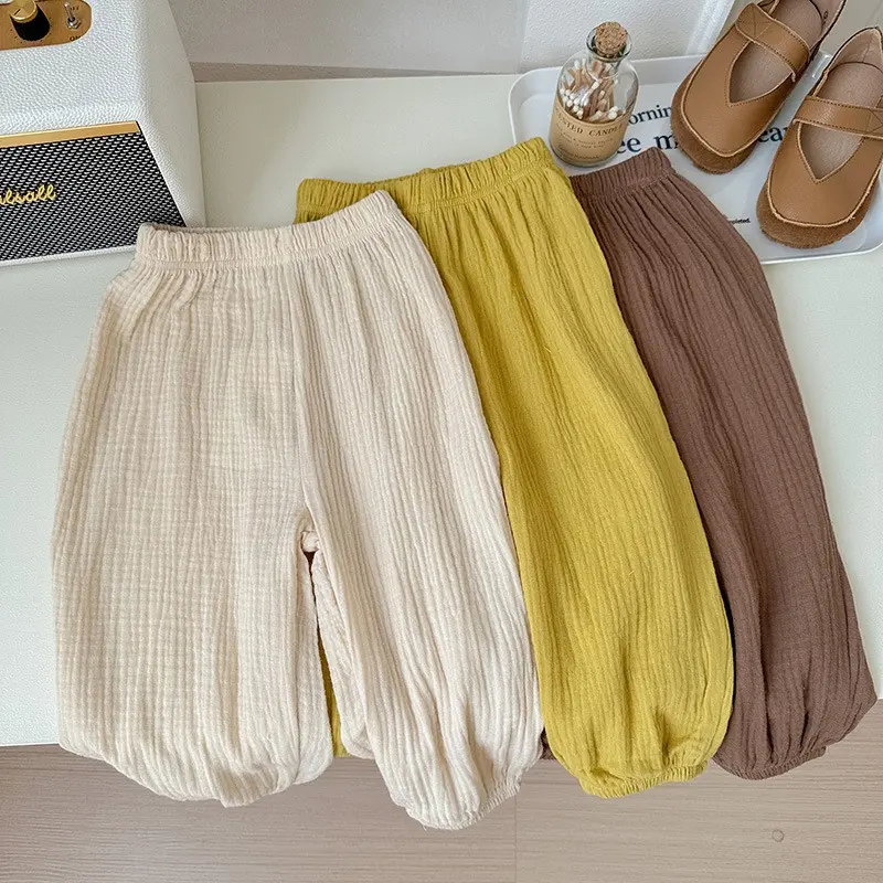 Solid Color Kids' Casual Pants, Loose Fit Thin Fabric Summer Anti-Mosquito Bloomers for Boys and Girls (9M-6Y), Child Size Boys' Casual Pants, Basic