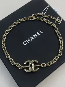 Pre-owned CHANEL Gold Chain Necklace with Iconic CC Logo New Year Deal Authentic Chanel Jewelry