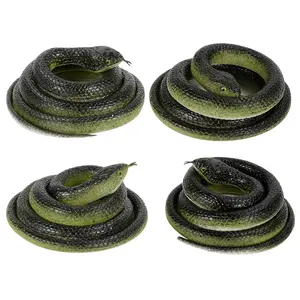 Realistic Rubber Snake, 4 Pieces Fake Snake Black Mamba Snakes to Keep Birds Away, Rubber Snake Toy for Garden Props, Pranks, Halloween Decoration (Cyan)